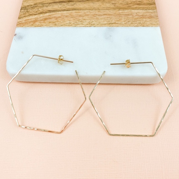 Hammered Hexagon Hoop Earrings - Picture 1 of 4
